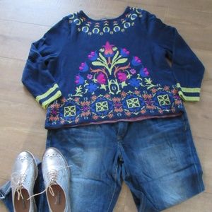 Adorable blue and multi-color sweater - EUC